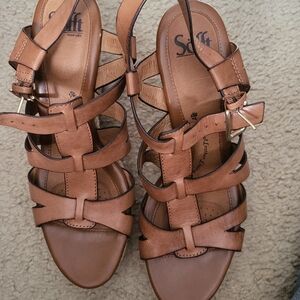 Sofft Brown Leather Strappy Sandals with Buckle